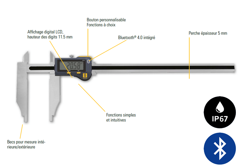Pied à coulisse Sylvac modèle S_Cal Evo Form B Mid Size Caliper r5 with upper jaws