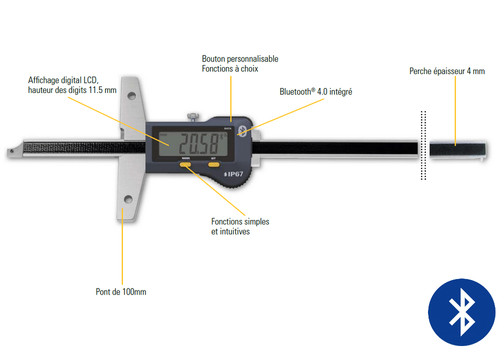 Jauge de profondeur Sylvac modèle S_Depth Evo shortcut measuring face